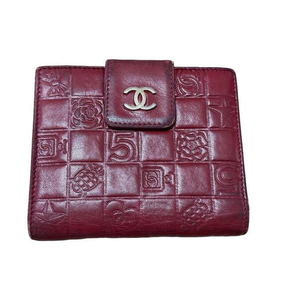 CHANEL l Icon Coco Women's Wallet Red Lambskin Bifold Authentic w/ Card & COA - Picture 1 of 16